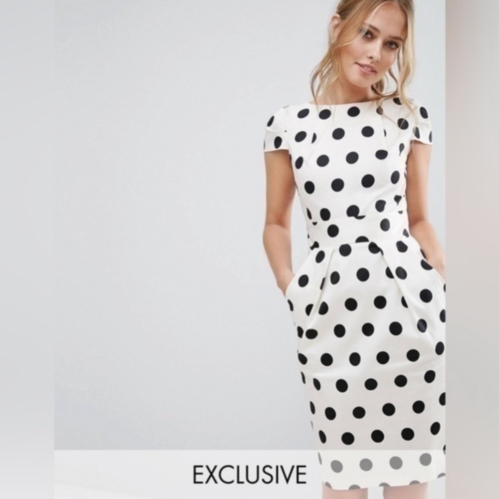 Closet London Vintage Inspired Cotton Polka Dot Retro Dress w/ Pockets Size 6